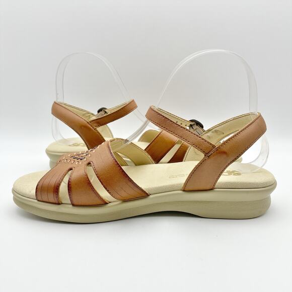 SAS Womens Huarache Adjustable Strap Sandal US Size 7.5 N Tan Leather Flats NIB - Picture 8 of 12